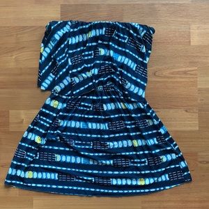 Blue Flowy Strapless Top